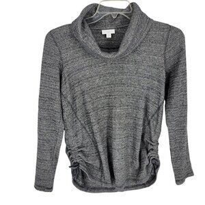 J. Jill XS Gray Pullover Sweater Ruched Sides Cowl Neck waffle knit